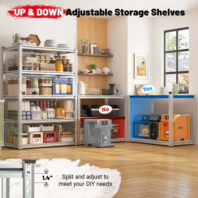 35.5"W Garage Shelving, 5-Tier Adjustable Metal Shelves, Storage Rack