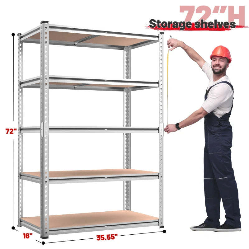 35.5"W Garage Shelving, 5-Tier Adjustable Metal Shelves, Storage Rack