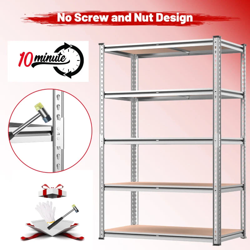 35.5"W Garage Shelving, 5-Tier Adjustable Metal Shelves, Storage Rack