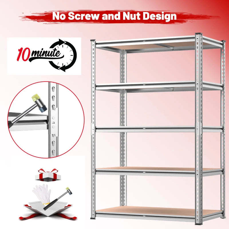 35.5"W Garage Shelving, 5-Tier Adjustable Metal Shelves, Storage Rack