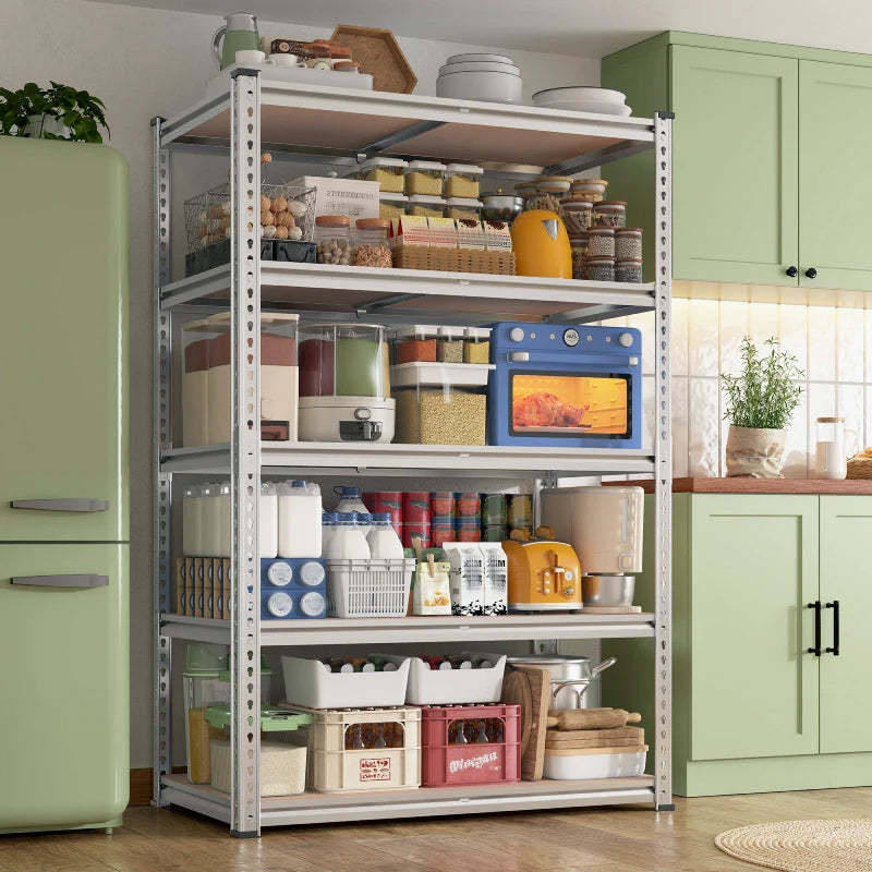 Reibii 35.5"W Garage Shelving, 5-Tier Adjustable Metal Shelves, Storage Rack for Kitchen Pantry Basement, Galvanized