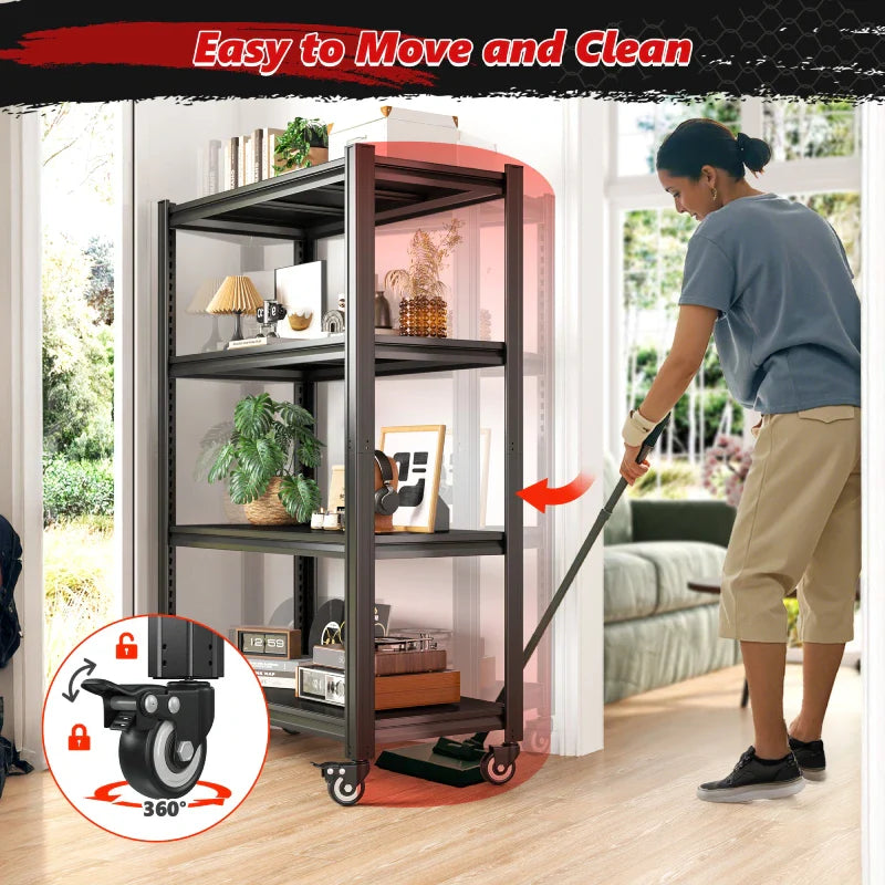 59.8"H 4-Tier Rolling Metal Shelving Rack 530LBS Adjustable Shelving Units