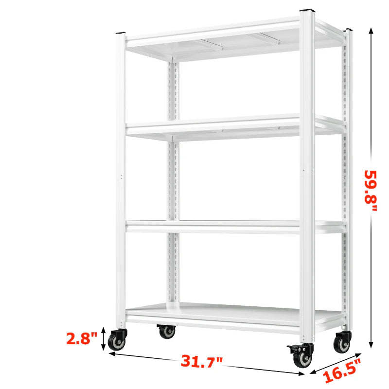 59.8"H 4-Tier Rolling Metal Shelving Rack 530LBS Adjustable Shelving Units