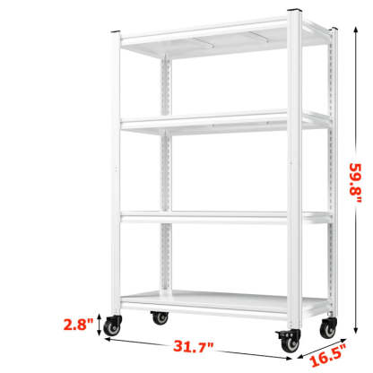 59.8"H 4-Tier Rolling Metal Shelving Rack 530LBS Adjustable Shelving Units