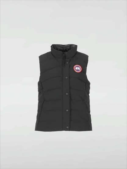Quilted Black Vest With High Collar And Snap-Button Closure