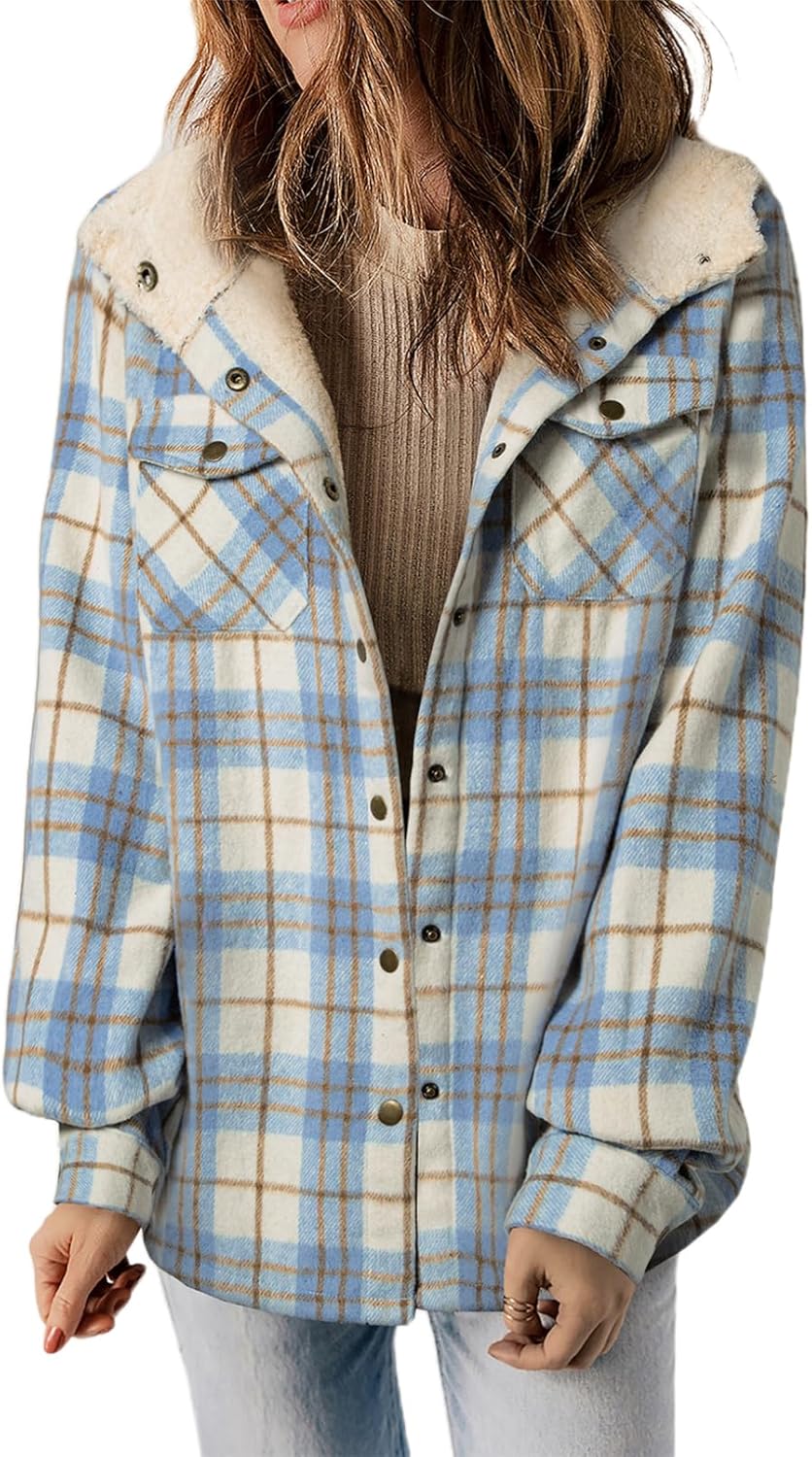🔥Last day of limited-time offer⏰Women's Plaid / Flannel Houndstooth Print Button Front Hooded Coat