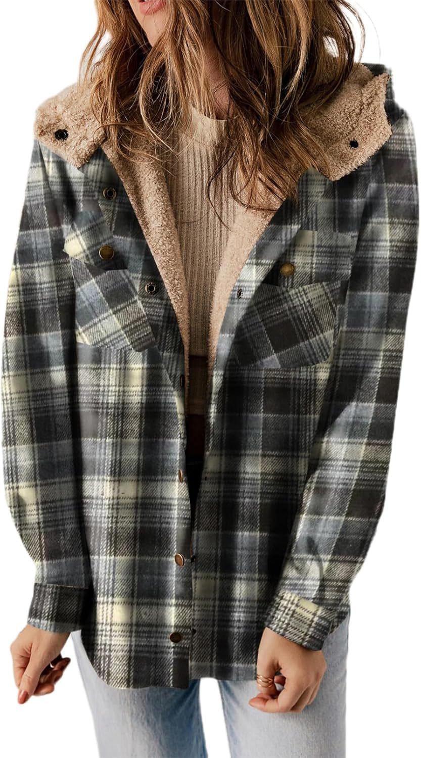🔥Last day of limited-time offer⏰Women's Plaid / Flannel Houndstooth Print Button Front Hooded Coat