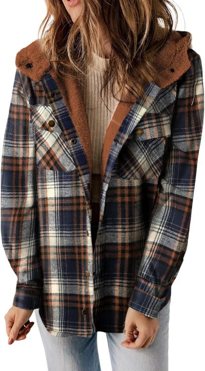 🔥Last day of limited-time offer⏰Women's Plaid / Flannel Houndstooth Print Button Front Hooded Coat