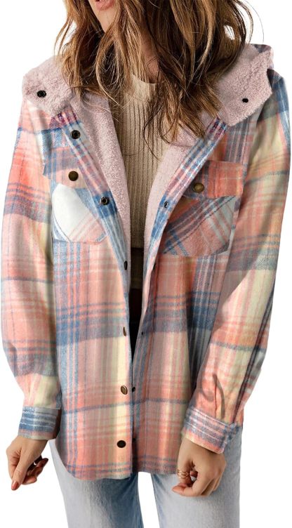 🔥Last day of limited-time offer⏰Women's Plaid / Flannel Houndstooth Print Button Front Hooded Coat
