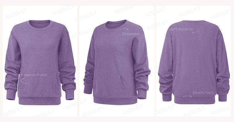 AUSELILY Women's Crewneck Hoodless Sweatshirt With Kangaroo Pocket  Fleece Longsleeve Oversized Casual Style Shirt  Lightweight Pullover 2025 Xmas Gift
