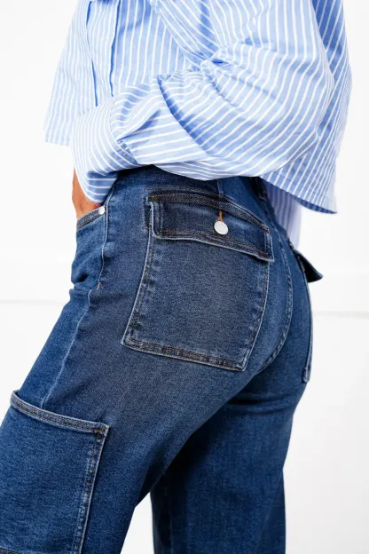 Judy Tummy Control High Rise Cargo Wide Leg Jeans 