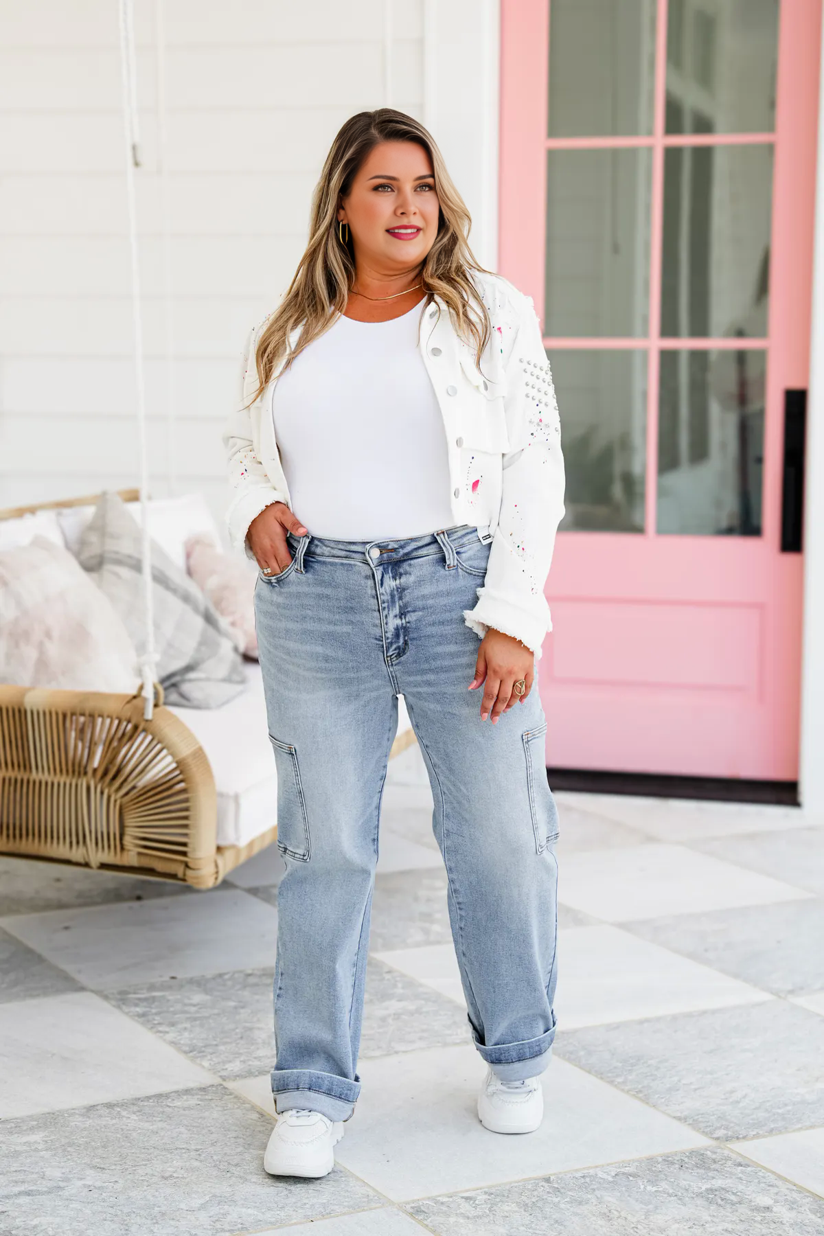 Judy Tummy Control High Rise Cargo Wide Leg Jeans 