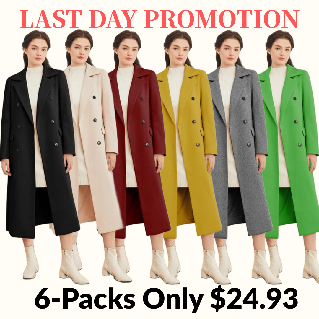 🔥Last day promotion⏰Women's Solid Color Double Button Pocket Overcoat