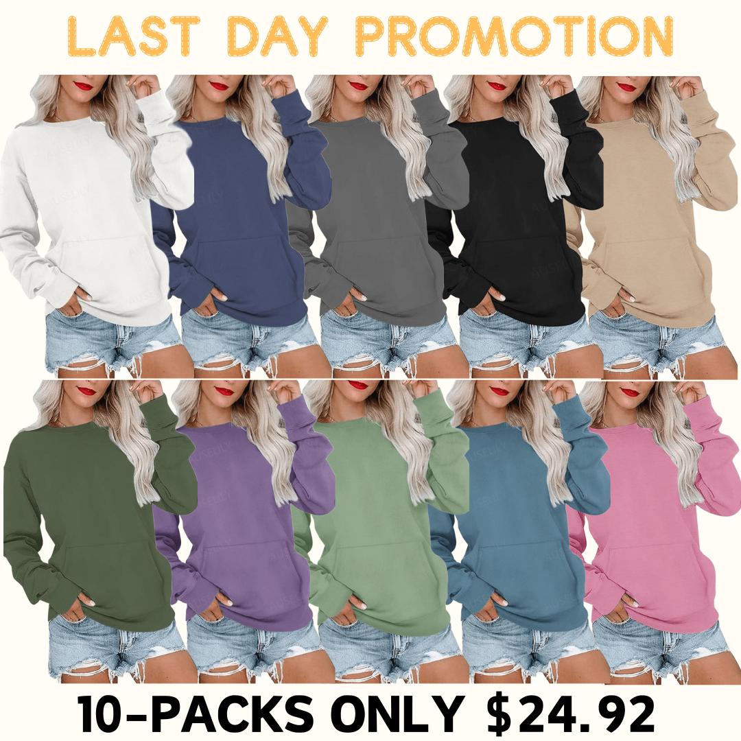 🔥Last day of limited-time offer⏰Women's Crewneck Hoodless Sweatshirt with Kangaroo Pocket - Lightweight Fleece Pullover