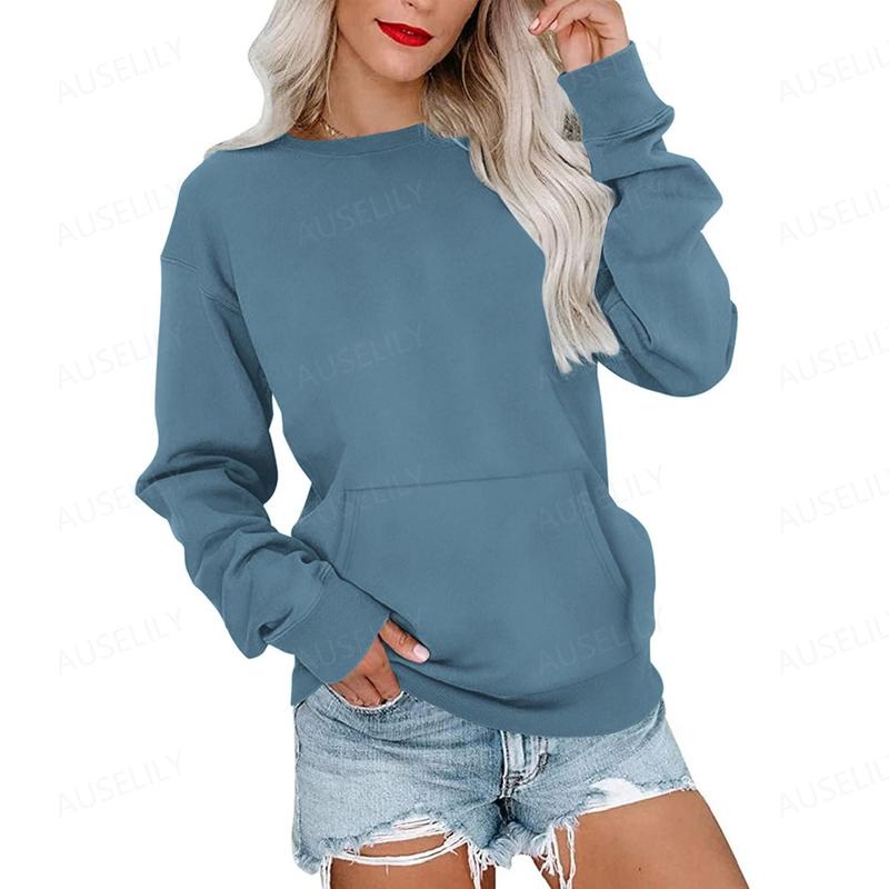 Women's Crewneck Hoodless Sweatshirt With Kangaroo Pocket  Fleece Longsleeve Oversized Casual Style Shirt  Lightweight Pullover 2025 Xmas Gift