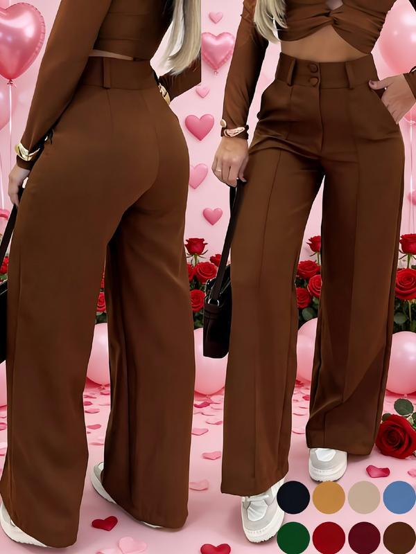 Women's Simple Wide-Leg Pants with Double Button Front, Versatile Commuter Essential Single Piece, Stylish Office Wear