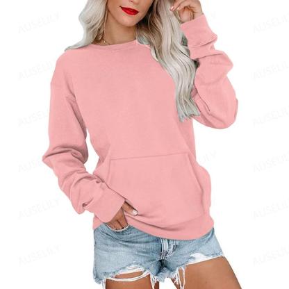 Women's Crewneck Hoodless Sweatshirt With Kangaroo Pocket  Fleece Longsleeve Oversized Casual Style Shirt  Lightweight Pullover 2025 Xmas Gift