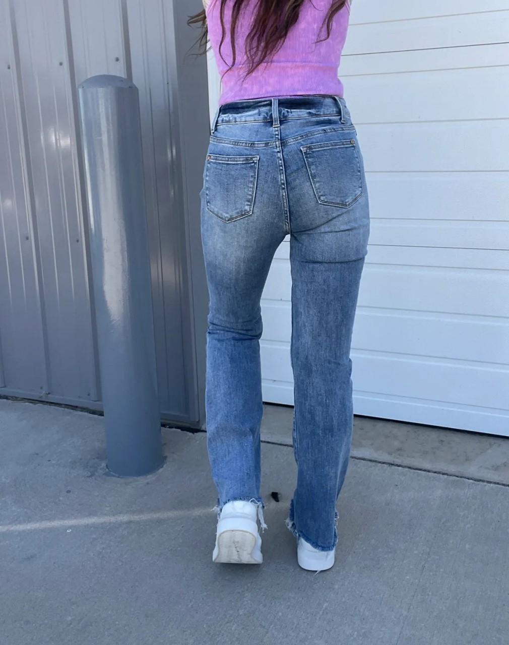 Judy Vintage Double Button Frayed Hem Bootcut Jeans 