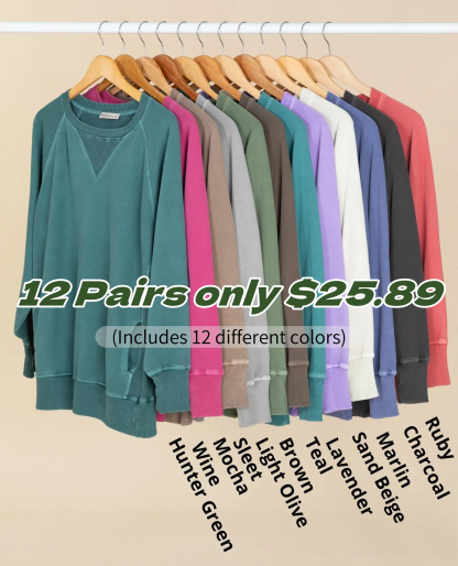 💝FINAL PROMO💝12 Pairs for $25.89!🔥Pigment Dyed Sweatshirt With Pockets