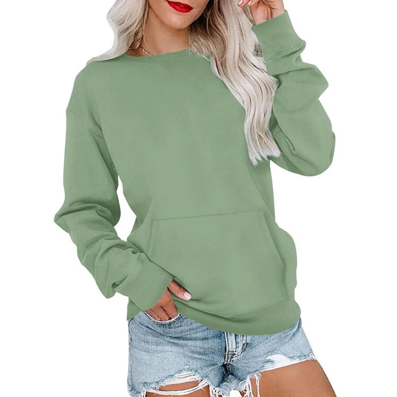 Women's Crewneck Hoodless Sweatshirt With Kangaroo Pocket  Fleece Longsleeve Oversized Casual Style Shirt  Lightweight Pullover 2025 Xmas Gift