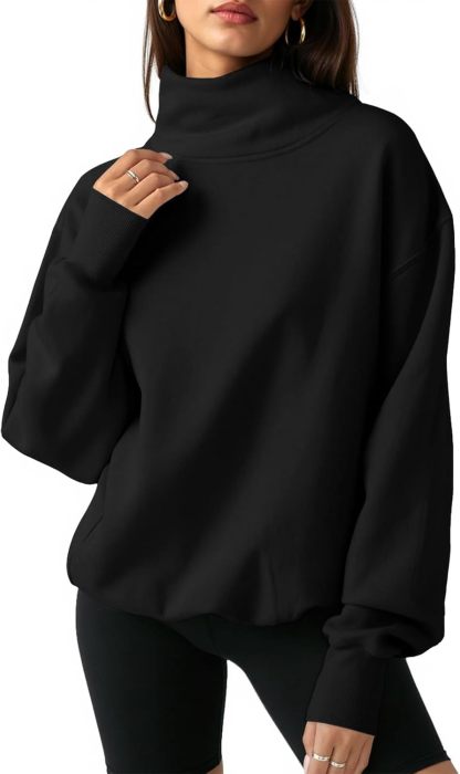 Fisoew Women's Oversized Turtleneck Sweatshirt Long Sleeve Pullover Casual Tops