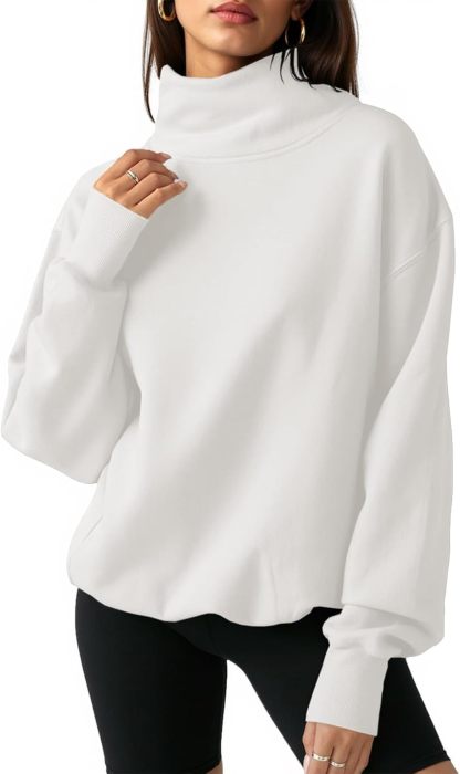 Fisoew Women's Oversized Turtleneck Sweatshirt Long Sleeve Pullover Casual Tops