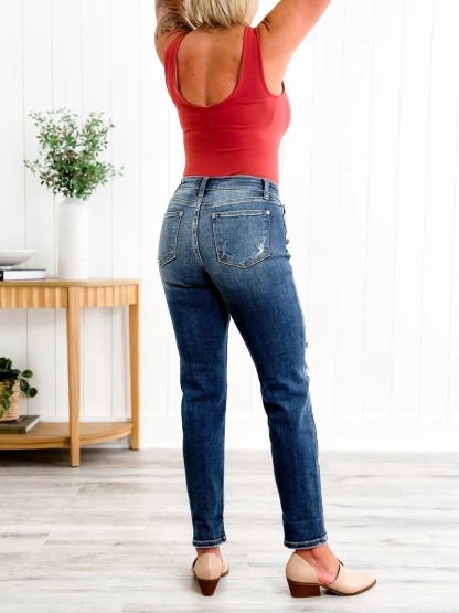 Judy Tummy Control Distressed Cuffed Boyfriend Jeans 