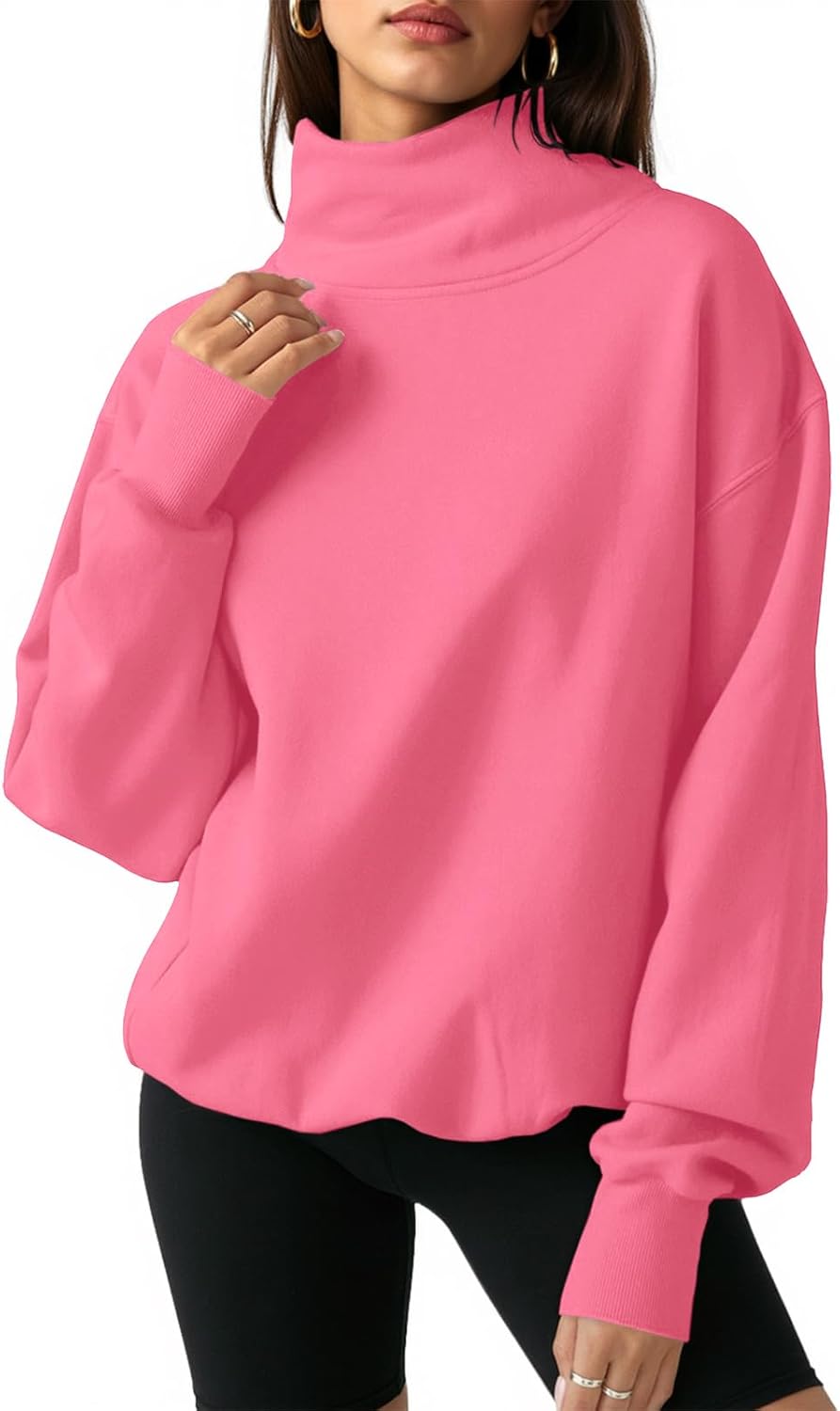 Fisoew Women's Oversized Turtleneck Sweatshirt Long Sleeve Pullover Casual Tops