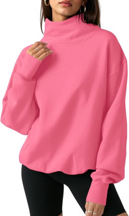 Fisoew Women's Oversized Turtleneck Sweatshirt Long Sleeve Pullover Casual Tops