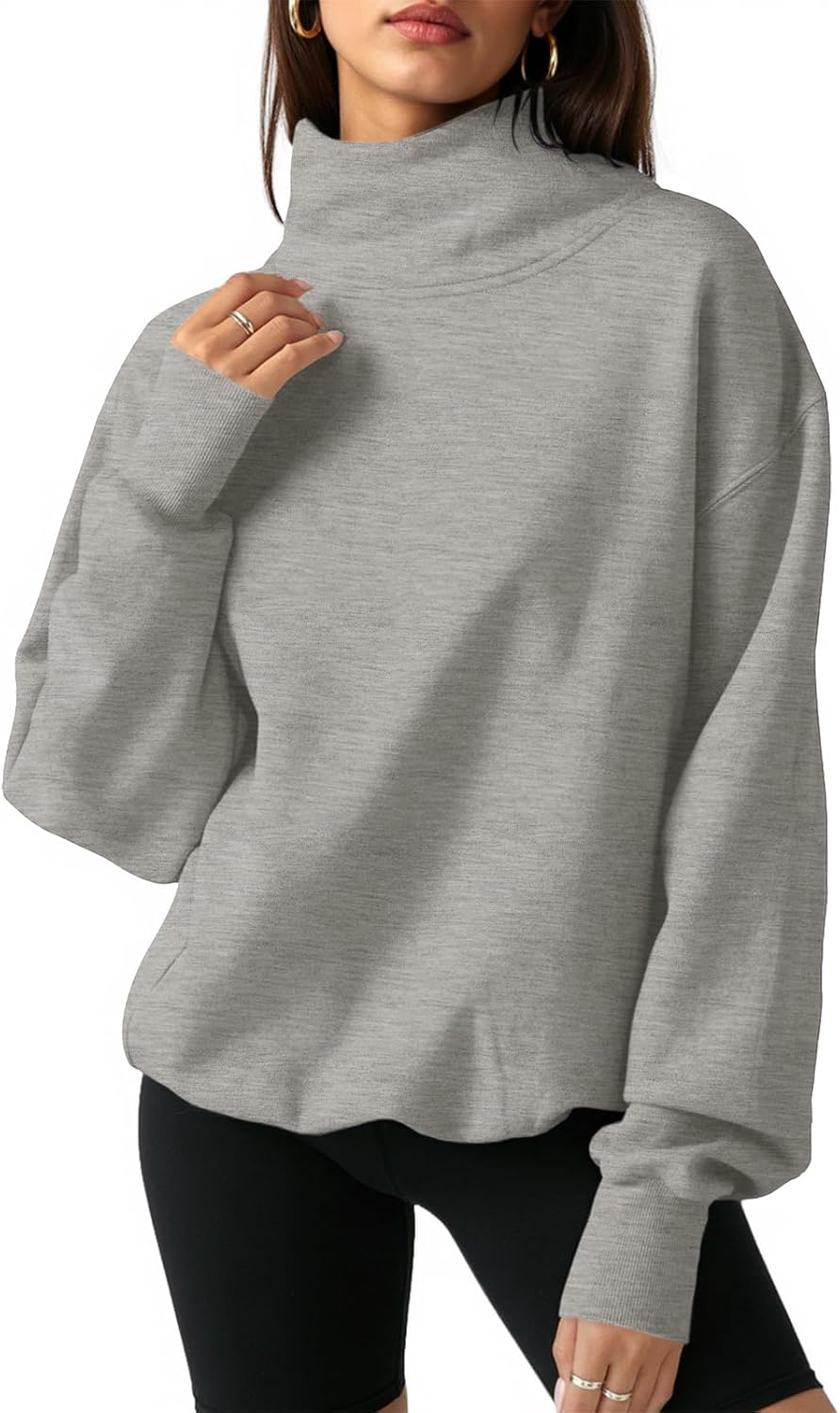 Fisoew Women's Oversized Turtleneck Sweatshirt Long Sleeve Pullover Casual Tops