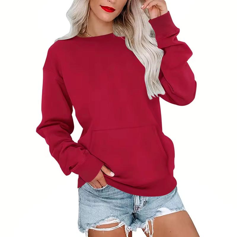 Women's Crewneck Hoodless Sweatshirt With Kangaroo Pocket  Fleece Longsleeve Oversized Casual Style Shirt  Lightweight Pullover 2025 Xmas Gift