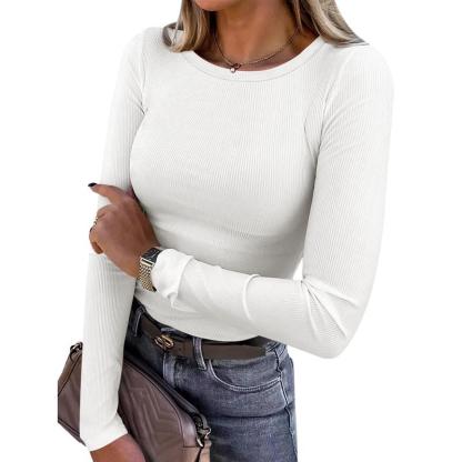 Women Long Sleeve Crewneck Rib Knit Slim Fit Shirts Basic Tee Tops 2025 Casual T-Shirt Going Out Workout Outfits Womenswear Knitwear