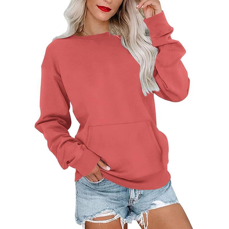 Women's Crewneck Hoodless Sweatshirt With Kangaroo Pocket  Fleece Longsleeve Oversized Casual Style Shirt  Lightweight Pullover 2025 Xmas Gift