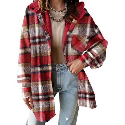 Women's Flannel Hooded Plaid 2026 Shacket Thick Coat Winter Coat for Warmth Button down Warm and Fuzzy Fleece Jacket