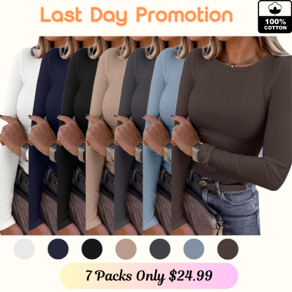 🔥Last day promotion⏰Women Long Sleeve Crewneck Rib Knit Slim Fit Shirts 