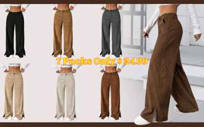 SweatyRocks Women's Corduroy Wide Leg Baggy Pants Casual Split Low Waist Long Fall Trousers with Pockets