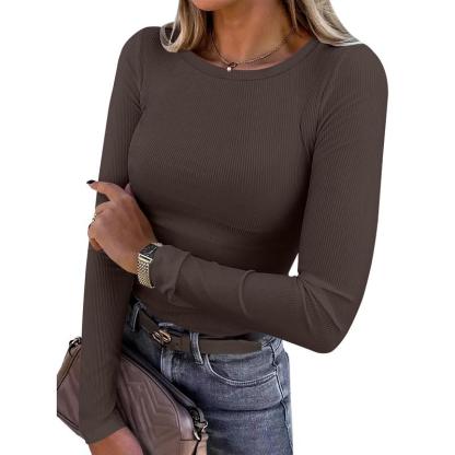 Women Long Sleeve Crewneck Rib Knit Slim Fit Shirts Basic Tee Tops 2025 Casual T-Shirt Going Out Workout Outfits Womenswear Knitwear