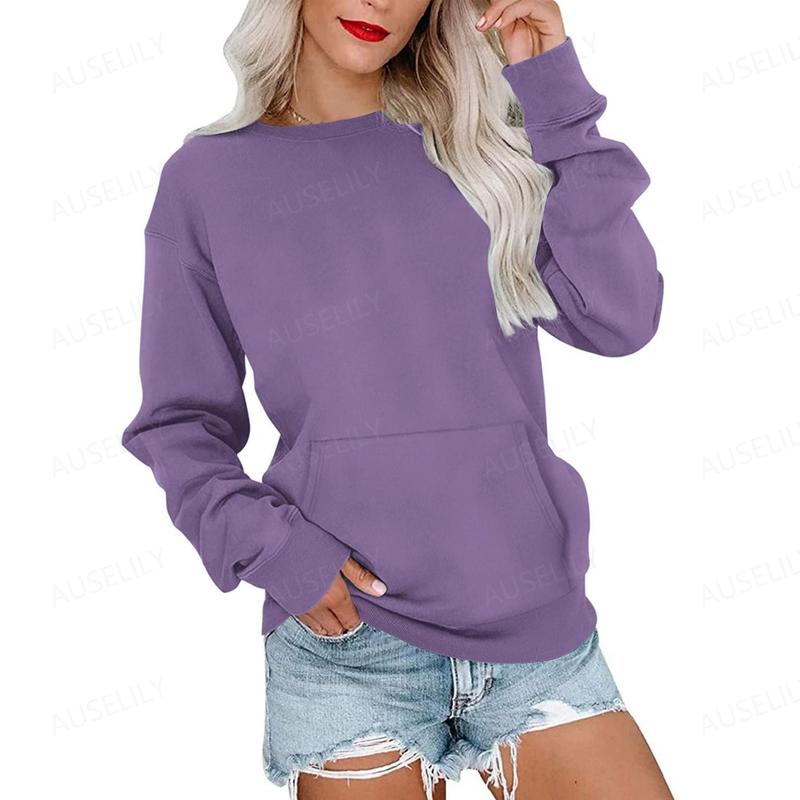 Women's Crewneck Hoodless Sweatshirt With Kangaroo Pocket  Fleece Longsleeve Oversized Casual Style Shirt  Lightweight Pullover 2025 Xmas Gift
