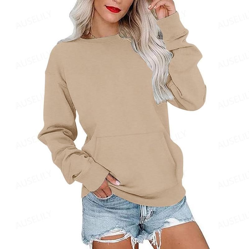 Women's Crewneck Hoodless Sweatshirt With Kangaroo Pocket  Fleece Longsleeve Oversized Casual Style Shirt  Lightweight Pullover 2025 Xmas Gift