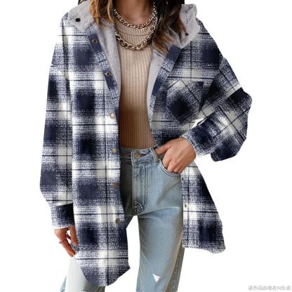 Women's Flannel Hooded Plaid 2026 Shacket Thick Coat Winter Coat for Warmth Button down Warm and Fuzzy Fleece Jacket