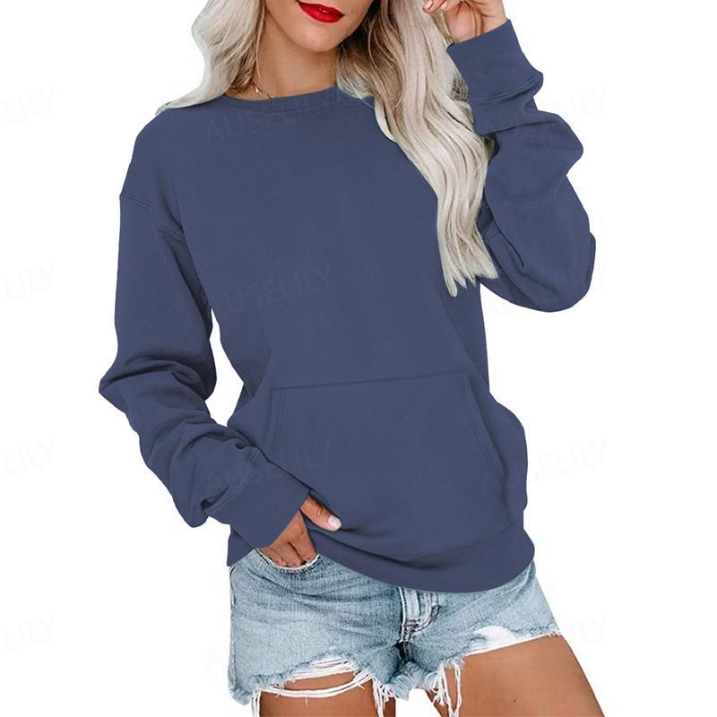 AUSELILY Women's Crewneck Hoodless Sweatshirt With Kangaroo Pocket  Fleece Longsleeve Oversized Casual Style Shirt  Lightweight Pullover 2025 Xmas Gift