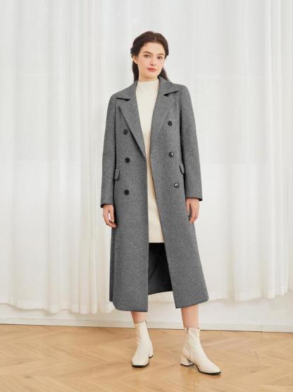 🔥Last day promotion⏰Women's Solid Color Double Button Pocket Overcoat