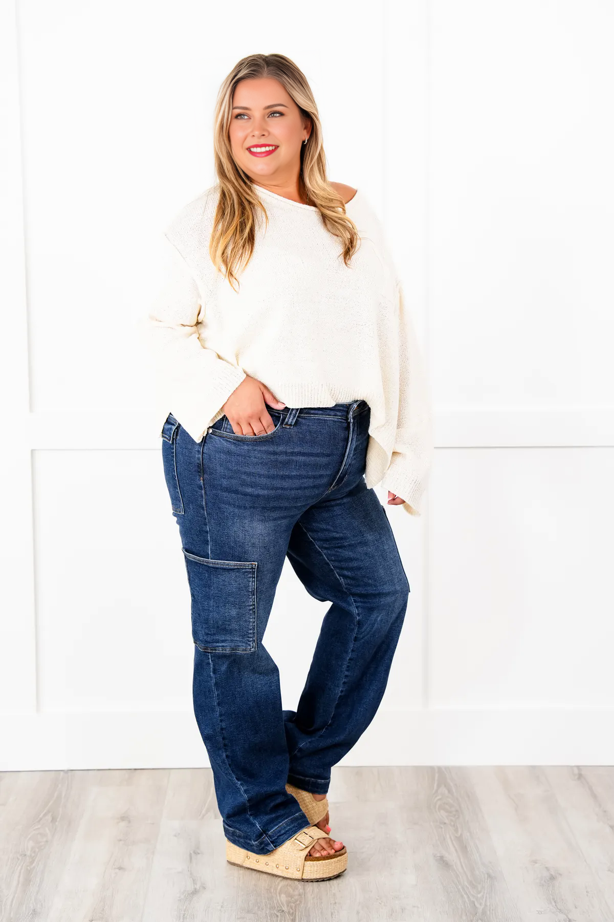 Judy Tummy Control High Rise Cargo Wide Leg Jeans 