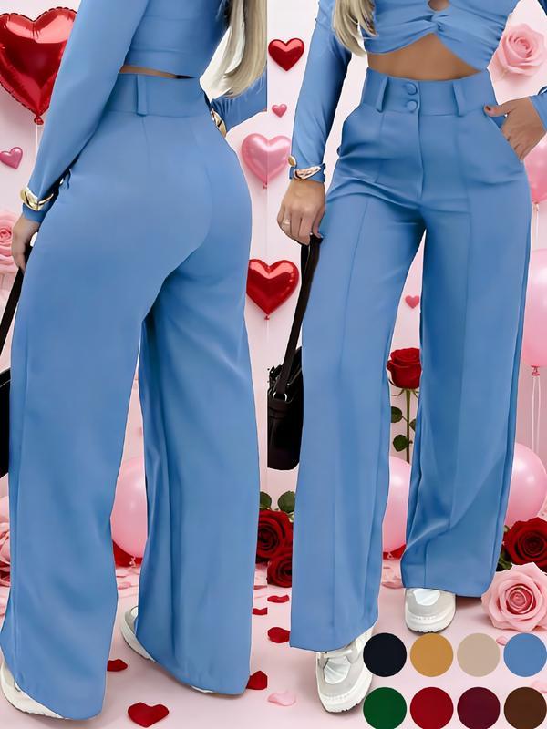 Women's Simple Wide-Leg Pants with Double Button Front, Versatile Commuter Essential Single Piece, Stylish Office Wear