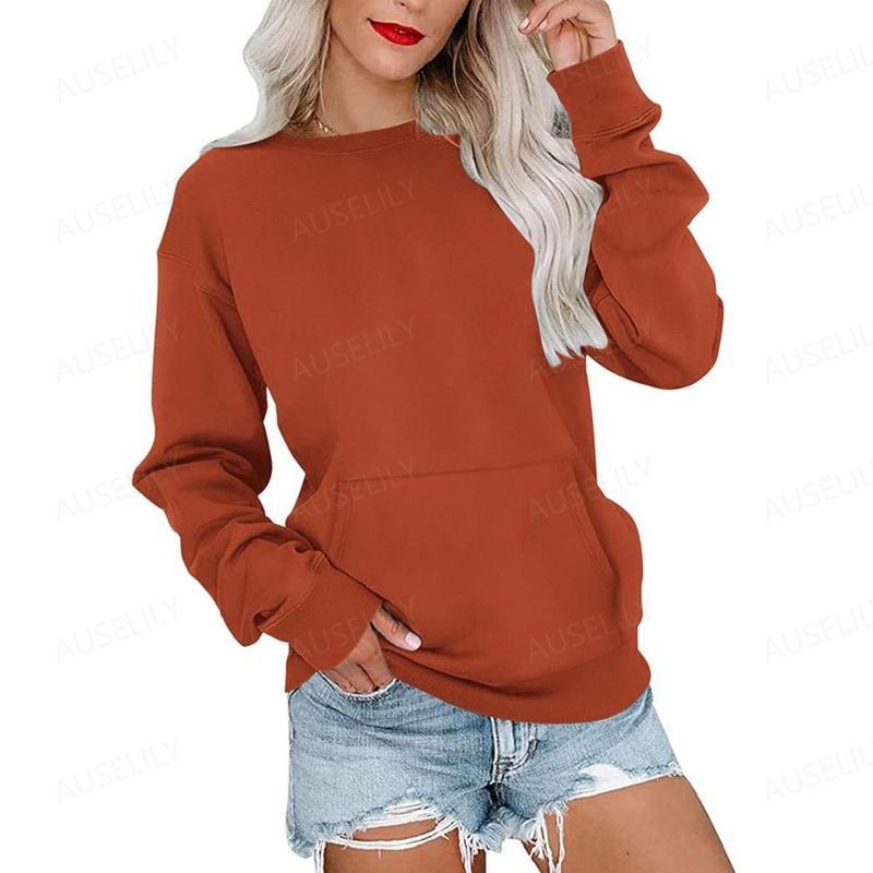 Women's Crewneck Hoodless Sweatshirt With Kangaroo Pocket  Fleece Longsleeve Oversized Casual Style Shirt  Lightweight Pullover 2025 Xmas Gift