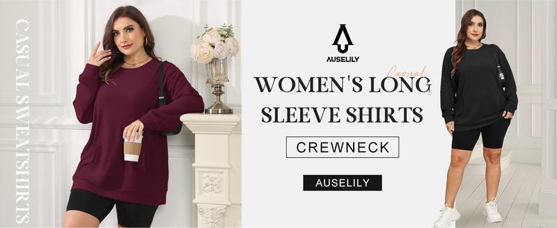 AUSELILY Women's Crewneck Hoodless Sweatshirt With Kangaroo Pocket  Fleece Longsleeve Oversized Casual Style Shirt  Lightweight Pullover 2025 Xmas Gift
