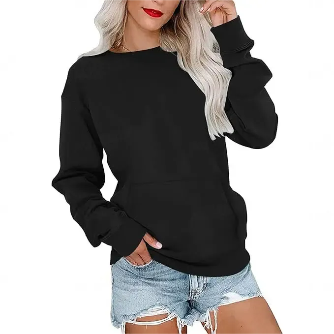 Women's Crewneck Hoodless Sweatshirt With Kangaroo Pocket  Fleece Longsleeve Oversized Casual Style Shirt  Lightweight Pullover 2025 Xmas Gift