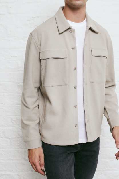 Textured Button Overshirt - Stone