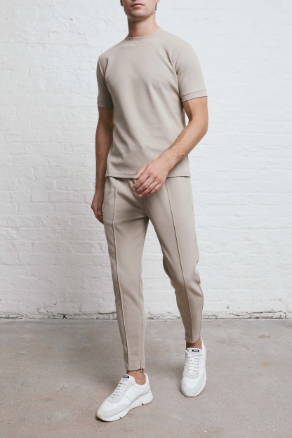 Textured Smart Pleated Pant - Stone