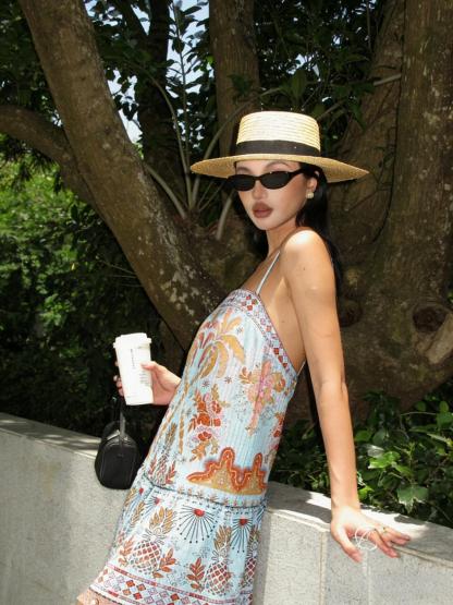 Floral Strappy Mini Dress, Vacation Style Mini Dress